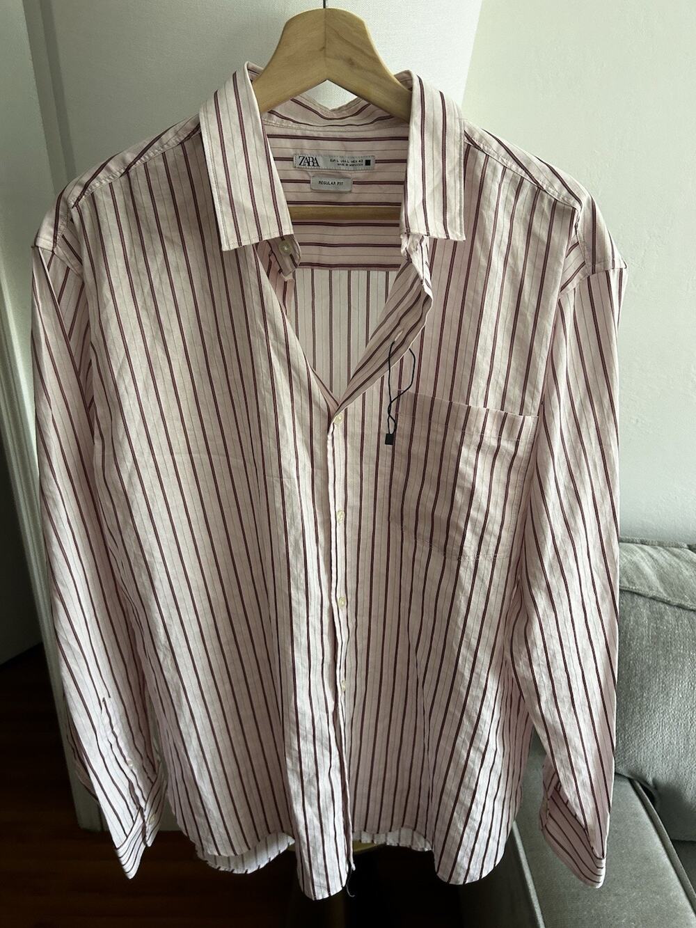 Zara Regular Fit Pink Stripped Shirt L Button Down Preppy Oversized